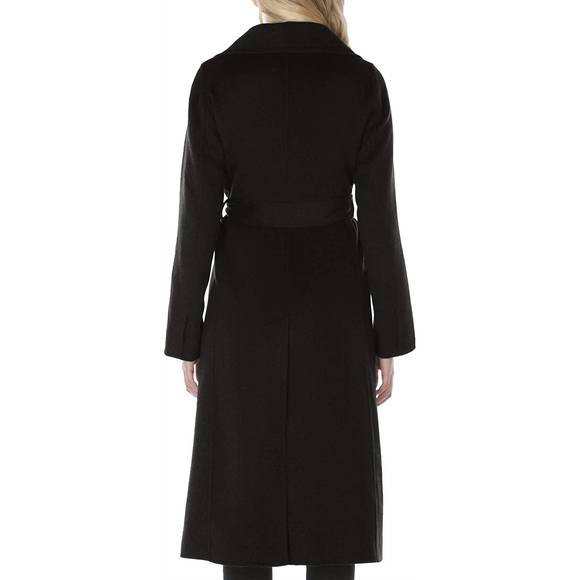 NEW T TAHARI women's double layered collar belted wool long coat in black - Picture 2 of 4